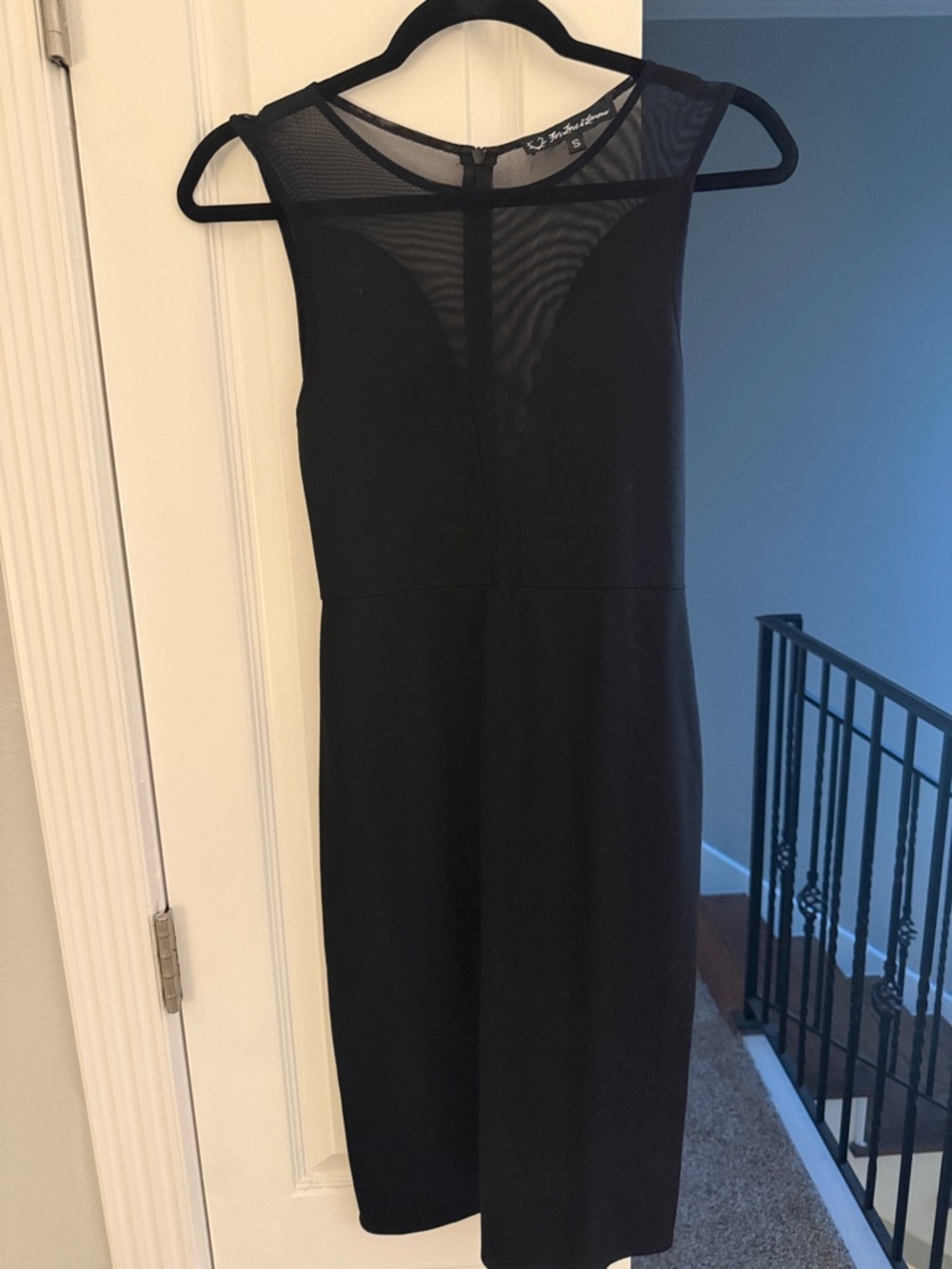 For Love & Lemons Black Midi Dress with Sheer Yoke